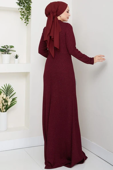 Eylül Tesettür Abiye Bordo - Resim 3