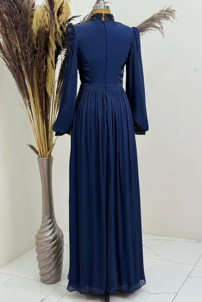 Rengin Tesettür Abiye Lacivert - Resim 3