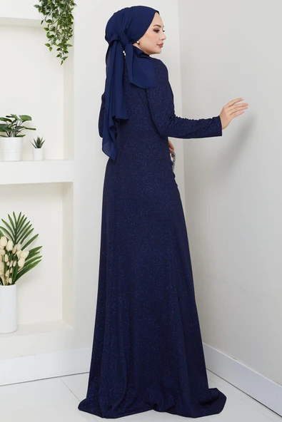 Eylül Tesettür Abiye Lacivert - Resim 3