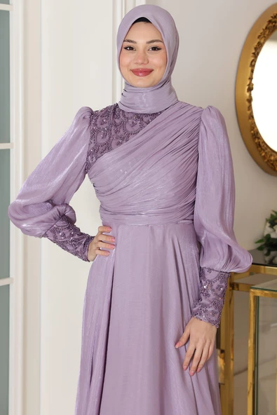 Yağmur Tesettür Abiye Lila - Resim 2