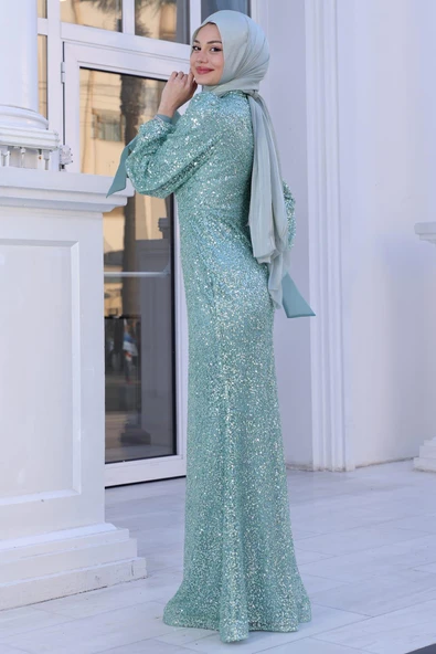 Şimal Tesettür Abiye Mint - Resim 3
