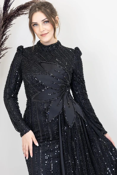 Bergüzar Tesettür Abiye Siyah - 2