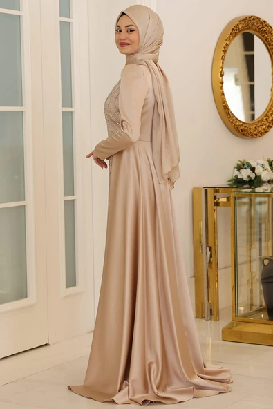 Miray Tesettür Abiye Gold - Resim 3