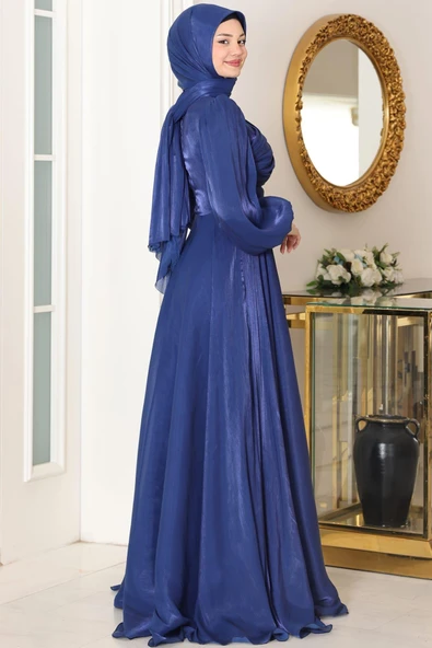 Bahar Tesettür Abiye Lacivert - Resim 3