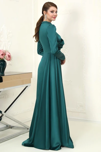 Zen Tesettür Abiye Zümrüt - Resim 3