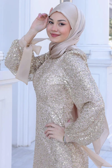 Şimal Tesettür Abiye Gold - Resim 2