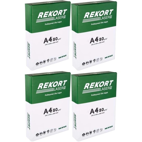 Mopak Rekort A4 80GR/M2 Fotokopi Kağıdı 2000 Adet (4PK*500) - 1