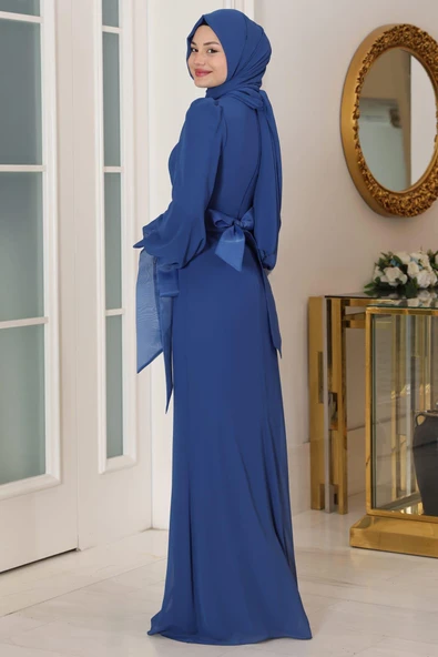 Firuze Tesettür Abiye İndigo - Resim 4