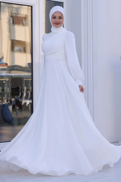 Bahar Tesettür Abiye Ekru - Resim 3