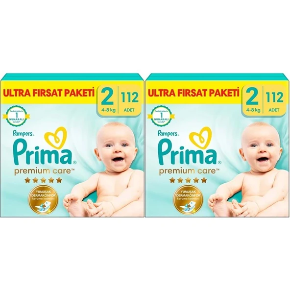 Prima Premium Care Bebek Bezi Beden:2 (4-8KG) Mini 224 Adet Ekonomik Ultra Fırsat Pk ürün görseli