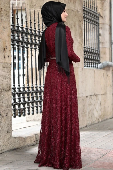 İpek Tesettür Abiye Bordo - Resim 4