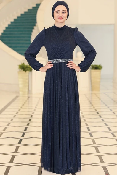 Dila Tesettür Abiye Lacivert - Resim 4