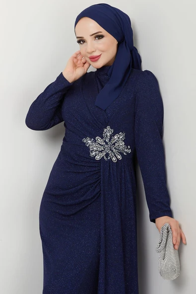 Gözde Tesettür Abiye Lacivert - Resim 2