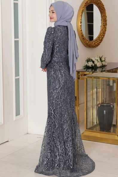 Tuana Tesettür Abiye Antrasit - Resim 3