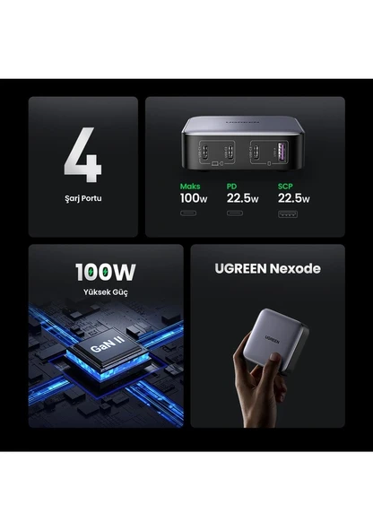 Ugreen Nexode 100w Usb Type-c Qc 4.0 Pd 3.0 Ganx 4 Portlu Hızlı Şarj Cihazı - 2