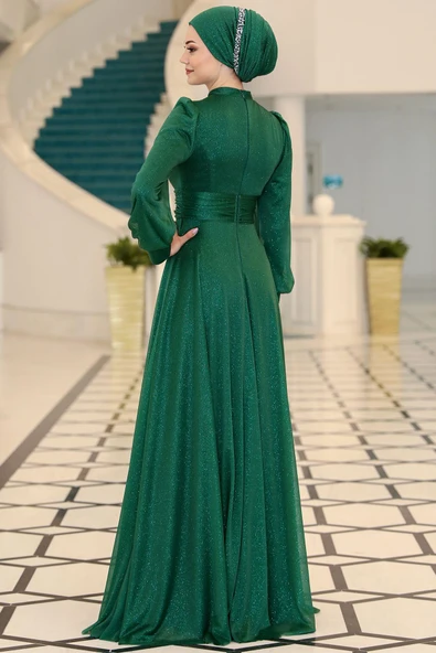 Kübra Tesettür Abiye Zümrüt - Resim 4