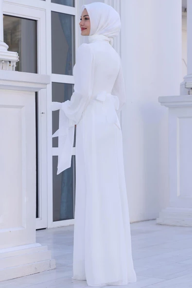 Firuze Tesettür Abiye Beyaz - Resim 3