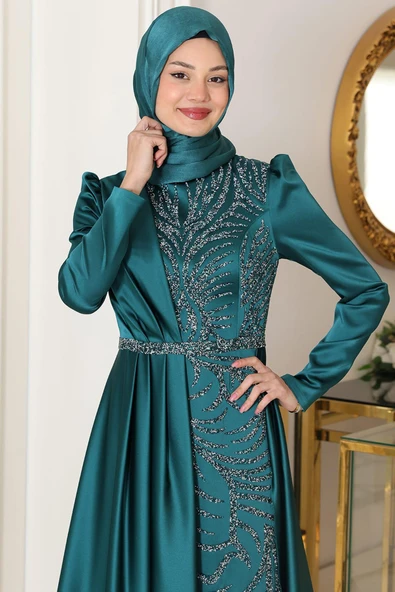 Mihrimah Tesettür Abiye Zümrüt - Resim 2