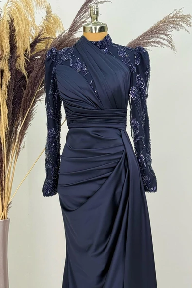 Asude Tesettür Abiye Lacivert - Resim 2