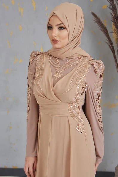 Güneş Boncuk İşlemeli Tesettür Tulum Gold - Resim 2