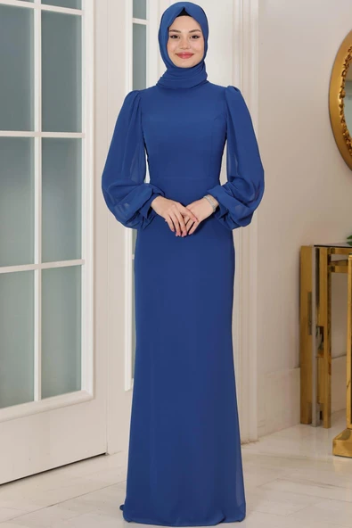 Firuze Tesettür Abiye İndigo - Resim 3