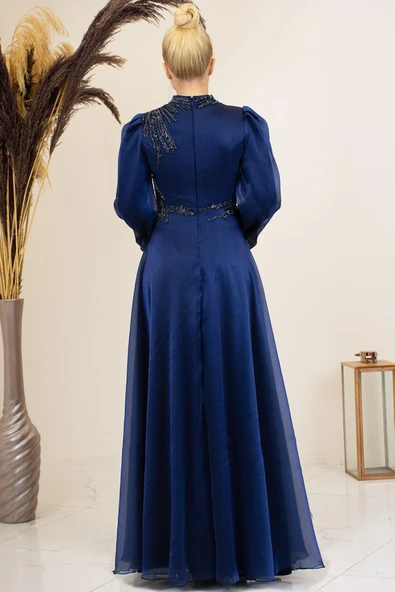 Yağmur Tesettür Abiye Lacivert - Resim 3