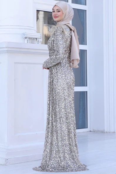 Şura Tesettür Abiye Gold - Resim 3