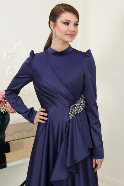 Nazende Tesettür Abiye Lacivert - Resim 2