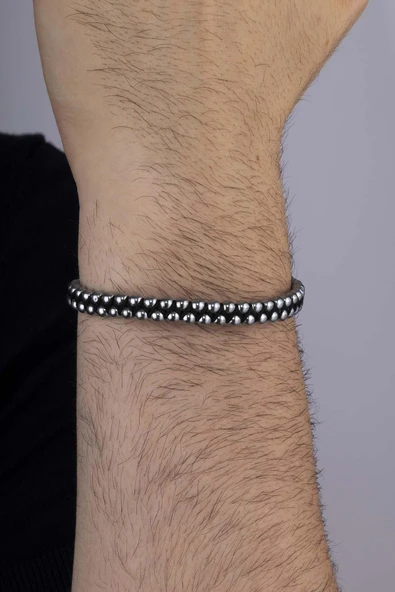 Gümüş Pazarım Çift Sıra Hematit Taşlı Doğal Taş Bileklik - 2