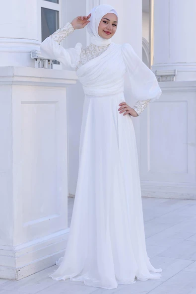 Yağmur Tesettür Abiye Ekru ürün görseli