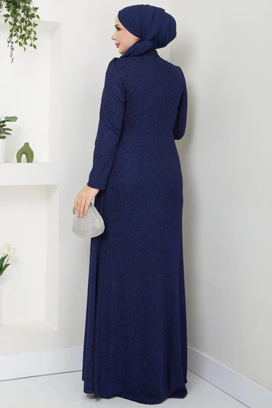 Gözde Tesettür Abiye Lacivert - Resim 3