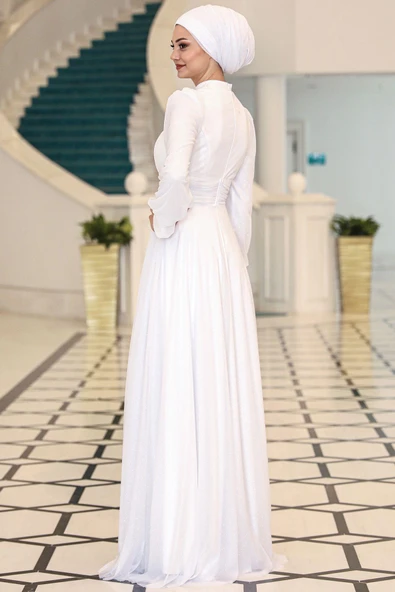 Kübra Tesettür Abiye Beyaz - Resim 3