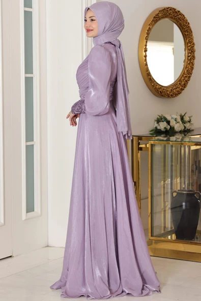 Yağmur Tesettür Abiye Lila - Resim 4