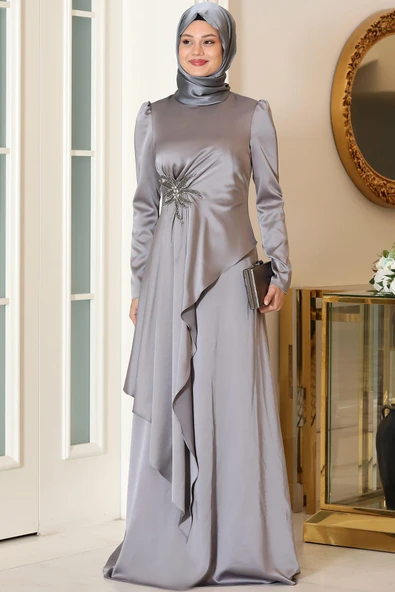 Roza Tesettür Abiye Gri ürün görseli