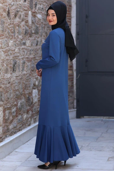Azra Tesettür Elbise Mavi - Resim 3