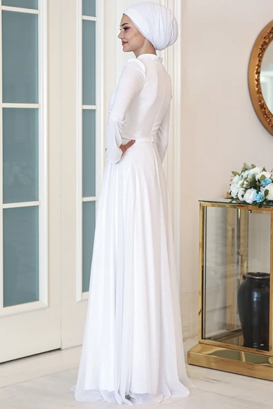 Işıl Tesettür Abiye Beyaz - Resim 4