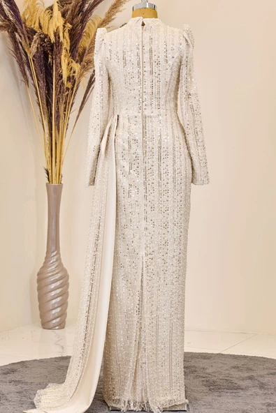 Bergüzar Tesettür Abiye Krem - Resim 3