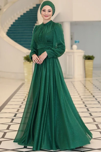 Kübra Tesettür Abiye Zümrüt - Resim 3