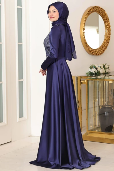 Miray Tesettür Abiye Lacivert - Resim 3