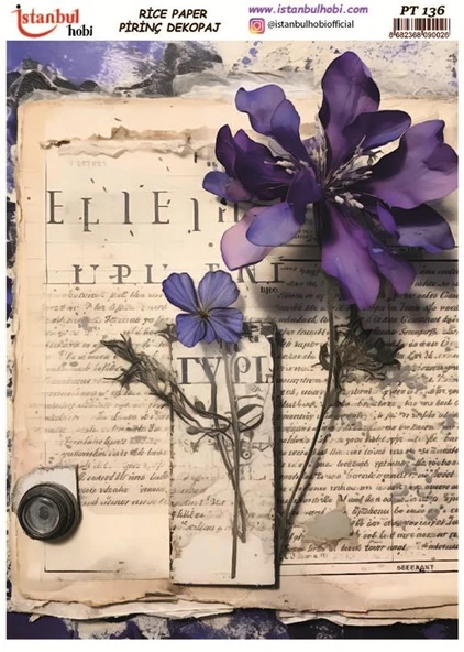 Pirinç Dekopaj Kağıdı 30x42cm PT-136 Yazı Çiçek ürün görseli