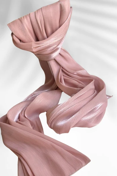 Saten Dokulu Janjan Abiye Şal 75x180cm Pudra ürün görseli