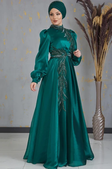 Yağmur Tesettür Abiye Zümrüt - Resim 4