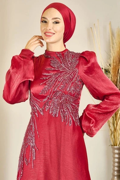 Yağmur Tesettür Abiye Bordo - Resim 2