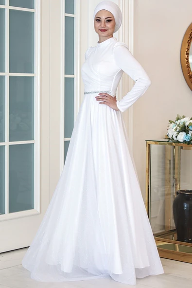 Işıl Tesettür Abiye Beyaz - Resim 3