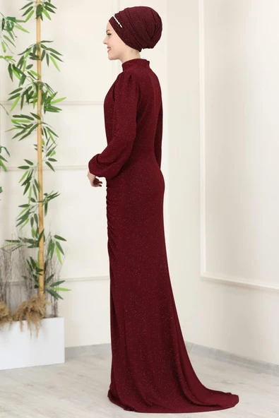 Rüya Tesettür Abiye Bordo - Resim 3