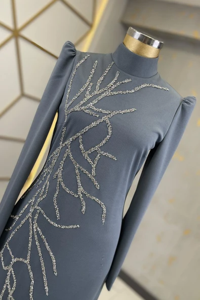 Tuana Tesettür Abiye Gri - Resim 5