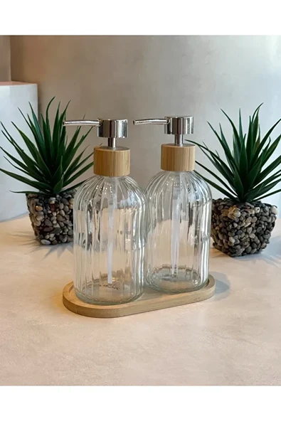 Zbern Home 2li Bambu stantlı Cam Sıvı sabunluk seti - 2