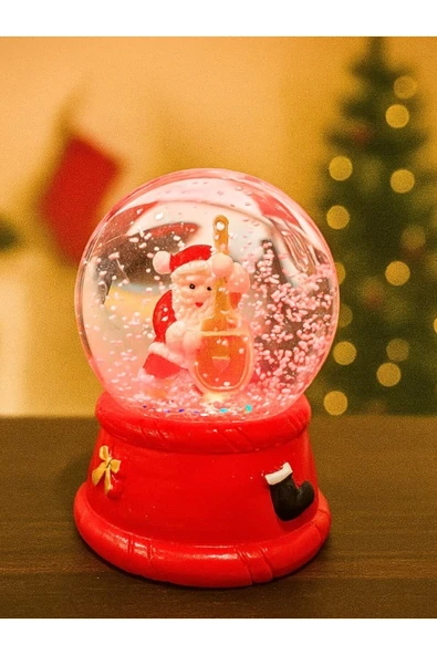 Yeni Yılın En Güzel Hediyesi 2026 Yılbaşı Çello Çalan Noel Baba Temalı Led Işıklı 9 cm Kar Küresi - Resim 2