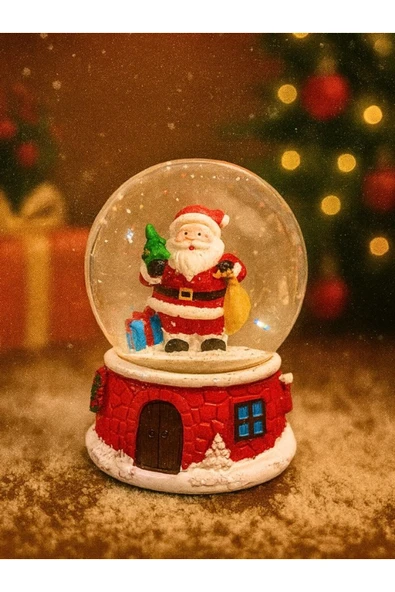 2026 Yılbaşı Yeni Yılın En Güzel Hediyesi Noel Baba Hediye Torbası Temalı Led Işıklı 9 cm Kar Küresi - 4