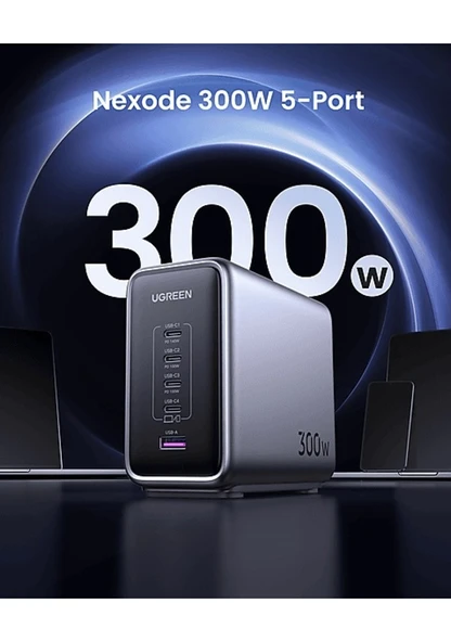 Ugreen Nexode 300w Gan 5 Portlu Hızlı Şarj Cihazı Istasyonu, 4xusb-c, 1xusb-a, Gri - 90903b - 3